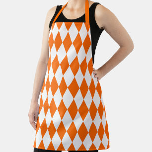 Oranje Witte Harlequin Diamonds Checkers Ontwerp Schort