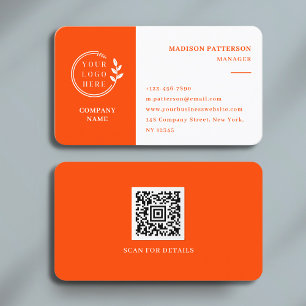 Oranje witte Logo QR-code Minimalistisch Modern Visitekaartje