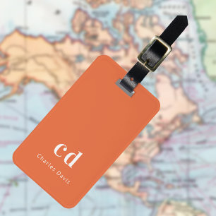 Oranje witte monogram initiaal bagagelabel