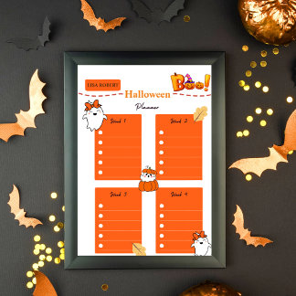 Oranje witte pompoen Kleurrijke Halloween Planner Poster