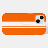 Oranje witte racestripes met goudmonogrammatica Case-Mate iPhone case (Achterkant (horizontaal))