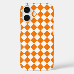 Oranje Witte Ruitjes Diamant Patroon iPhone 16 Hoesje