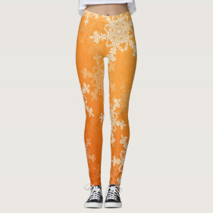 Oranje Witte Sneeuwvlokken Minimalistische Kerst Leggings