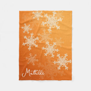 Oranje witte sneeuwvlokken Minimalistische kerstna Fleece Deken