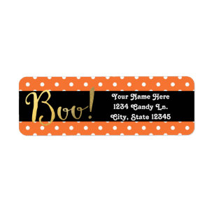 Oranje & Witte Stippen Halloween Boo Uitnodiging Etiket