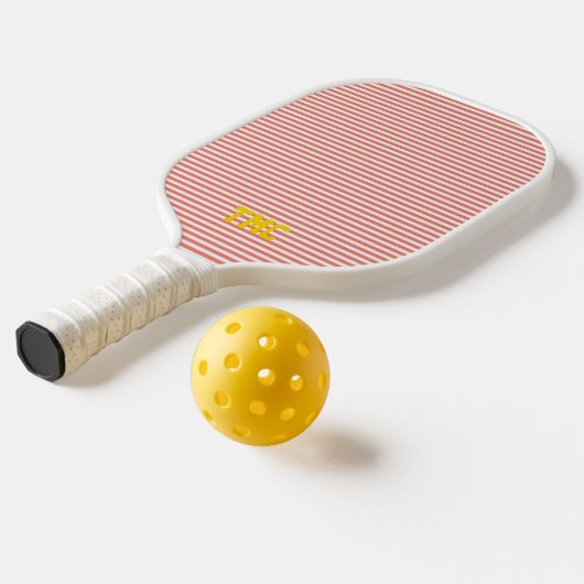 oranje witte streep monogram initiaal geel pickleball paddle (Laag 2)