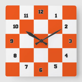 Oranje witte vierkantjes Decoratieve wandklok Vierkante Klok