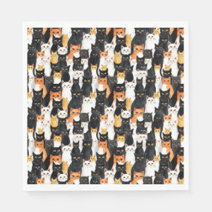 Oranje witte zwarte katten Halloween Servet