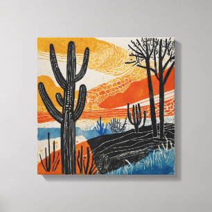 Oranje woestijncactus Waterverf muurkunst Canvas Afdruk