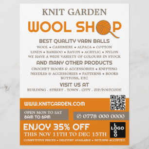 Oranje wol Winkel, Knitting Store, Garn Store Flyer