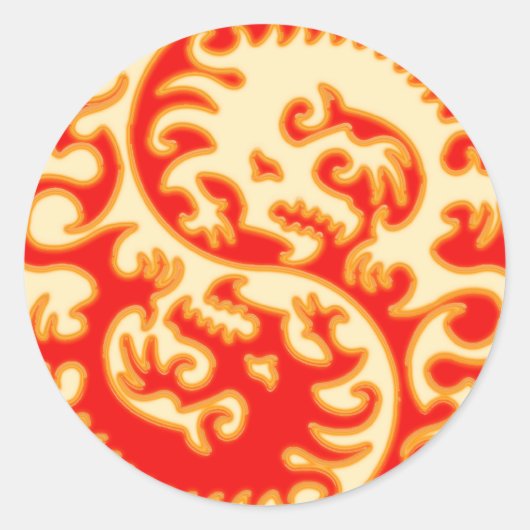 Oranje Yin Yang Dragon Ronde Sticker (Voorkant)