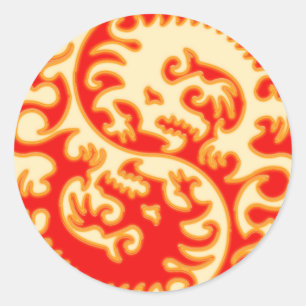 Oranje Yin Yang Dragon Ronde Sticker