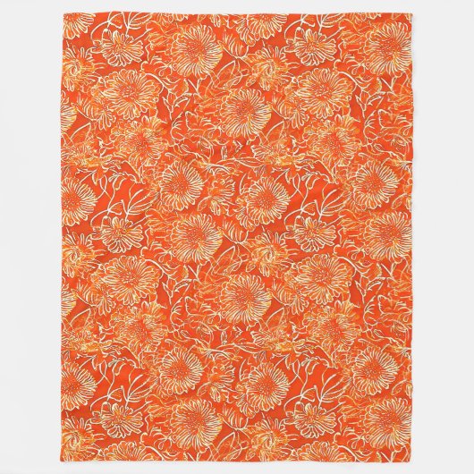 Oranje zachtbloemen fleece deken (Voorkant)