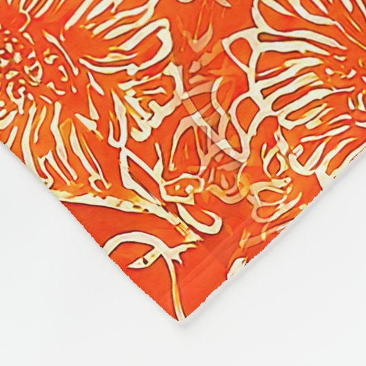 Oranje zachtbloemen fleece deken (Hoek)