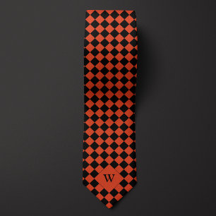 Oranje Zakelijk Geruite Monogram Stropdas