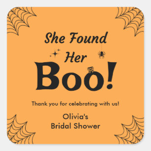 Oranje Ze Heeft Haar Boo Halloween Bruiloftsfeest Vierkante Sticker