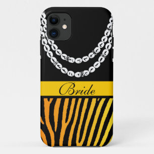Oranje zebra strepen bruid parels iphone 5 hoes