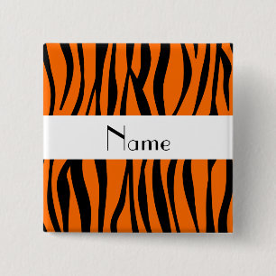 Oranje zebra strepen witte streep vierkante button 5,1 cm