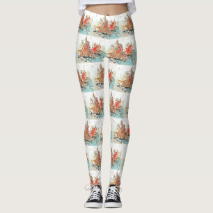 Oranje Zeeschelpen op het strand waterverf schilde Leggings