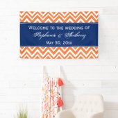 Oranje Zigzag Pattern met Royal Blue Wedding Spandoek (Insitu)