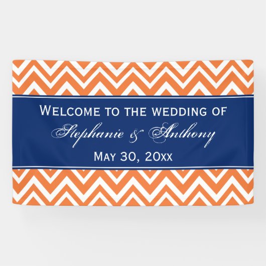 Oranje Zigzag Pattern met Royal Blue Wedding Spandoek (Horizontaal)