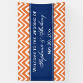 Oranje Zigzag Pattern met Royal Blue Wedding Spandoek (Verticaal)
