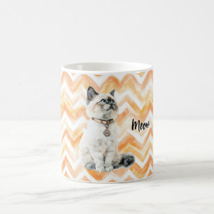 Oranje Zigzag Strepen Witte Kat Miauw Koffiemok
