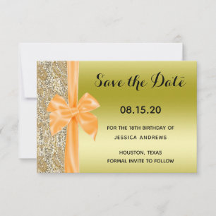 Oranje Zijden Strik Gouden Lovertjes 18e Verjaarda Save The Date