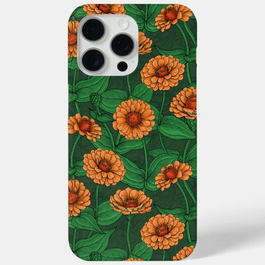 Oranje Zinnia bloemen, groene bladeren op donkergr Case-Mate iPhone Case (Achterkant)