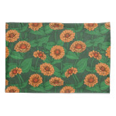 Oranje Zinnia bloemen, groene bladeren op donkergr Kussensloop (Achterkant-Links)