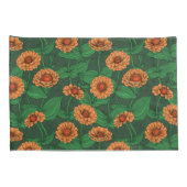 Oranje Zinnia bloemen, groene bladeren op donkergr Kussensloop (Achterkant-Rechts)