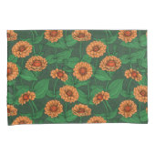 Oranje Zinnia bloemen, groene bladeren op donkergr Kussensloop (Voorkant-Rechts)