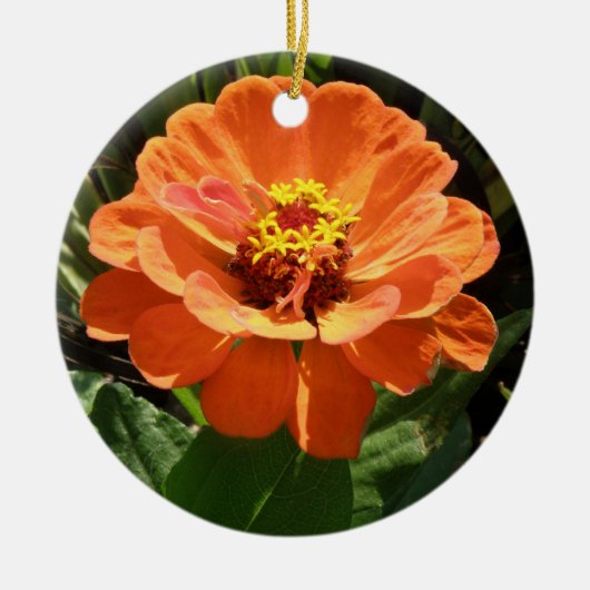 Oranje Zinnia Custom Birthday Keramisch Ornament (Voorkant)