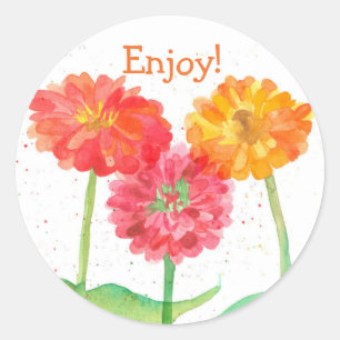 Oranje Zinnia Waterverf Flowers Ronde Sticker