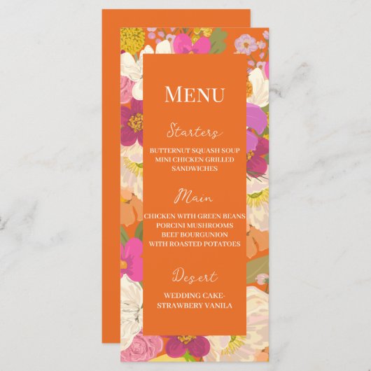 Oranje zomer bloementuin bruiloft menu (Voorkant / Achterkant)
