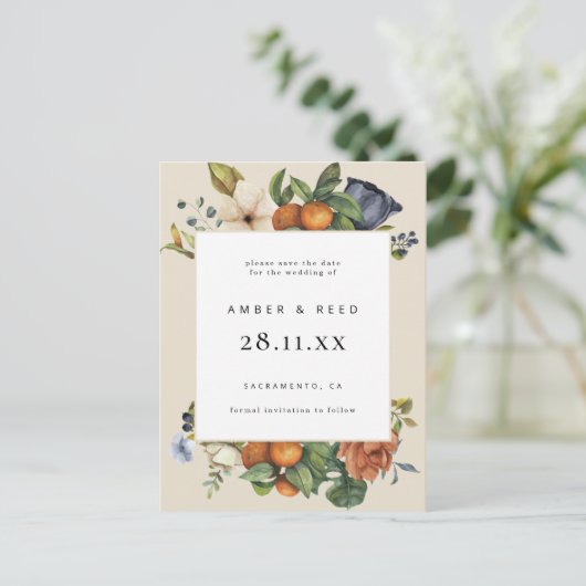 Oranje Zomerbloemen Botanische Boho Bewaar de Datu Uitnodiging Briefkaart (Staand voorkant)