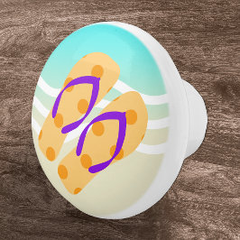 Oranje zomerstrand golven Teenslippers deurknop Keramische Knop