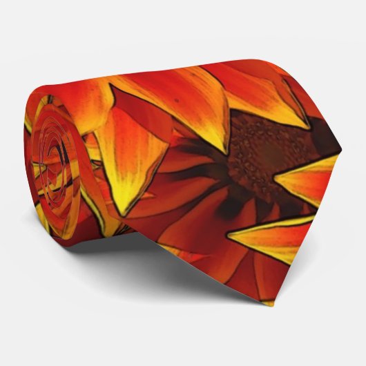 Oranje zonnebloemen stropdas (Opgerold)