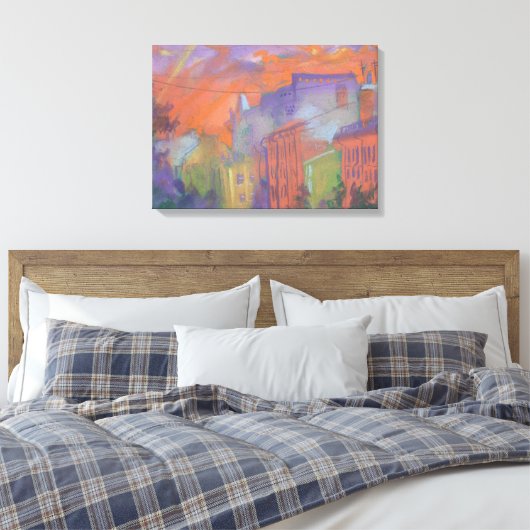 Oranje zonneschijnlandschap met gloed canvas afdruk (Insitu (Slaapkamer))