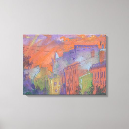 Oranje zonneschijnlandschap met gloed canvas afdruk (Voorkant)