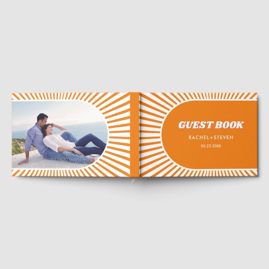 Oranje zonnestralen retro roze 70s geïnspireerd br gastenboek (Volledig)