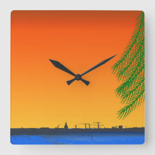 Oranje Zonsondergang Natuur Vierkante Klok