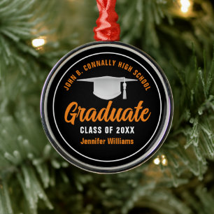 Oranje zwart Afstuderen, speciaal voor kerstmis Metalen Ornament
