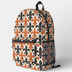 Oranje Zwart Barok Fleur-de-lis Patroon Ontwerp  Bedrukte Rugzak