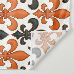 Oranje Zwart Barok Fleur-de-lis Patroon Ontwerp Wandkleed