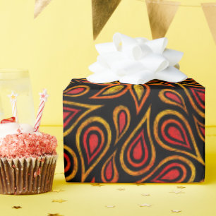    Oranje Zwart Bloemmotief Paisley Patroon Cool M Cadeaupapier