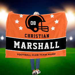 Oranje Zwart Custom Voetbal Naam Nummer Fleece Deken