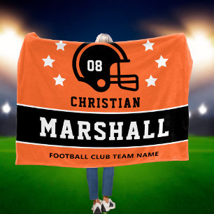 Oranje Zwart Custom Voetbal Naam Nummer Fleece Deken