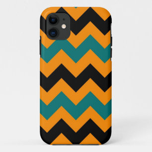 Oranje zwart en donker cyaan Chevron Zigzap Patter iPhone 11 Hoesje