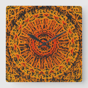 Oranje, Zwart en Geel Abstract Vierkante Klok